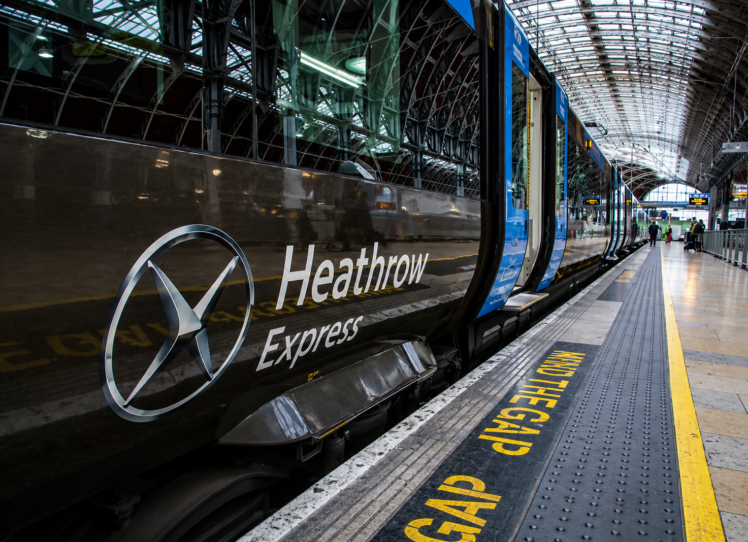 Heathrow Express train at Paddington Station near The Edward Hotel London