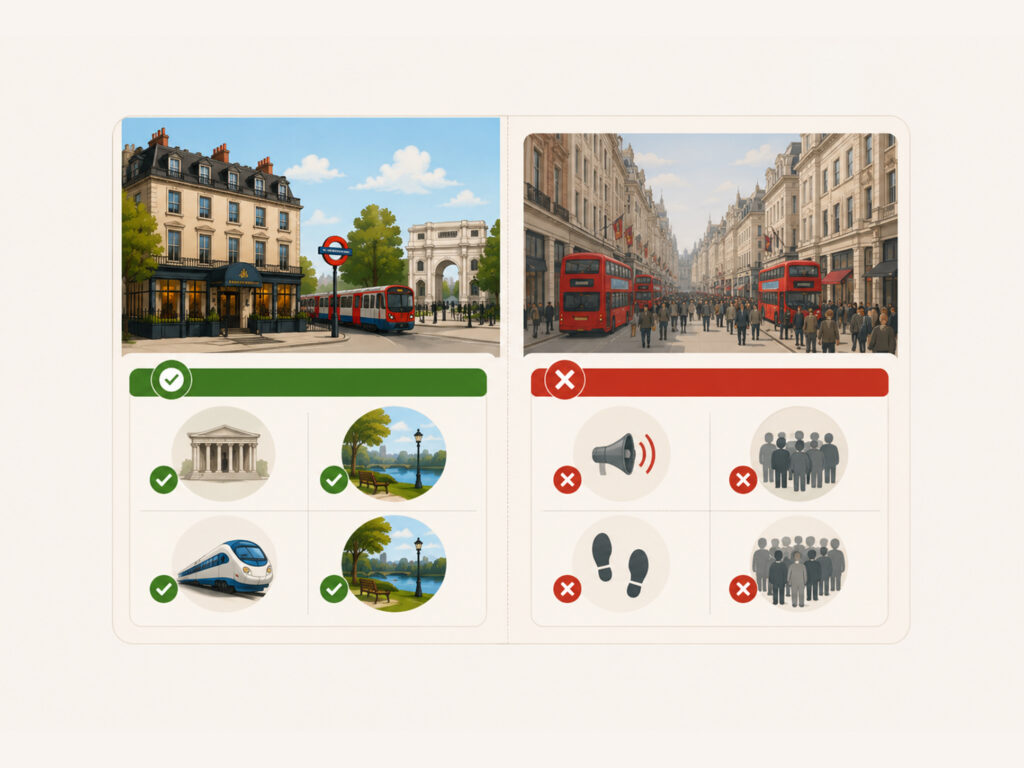 Paddington stay comparison showing easy transport and attractions near The Edward Hotel London